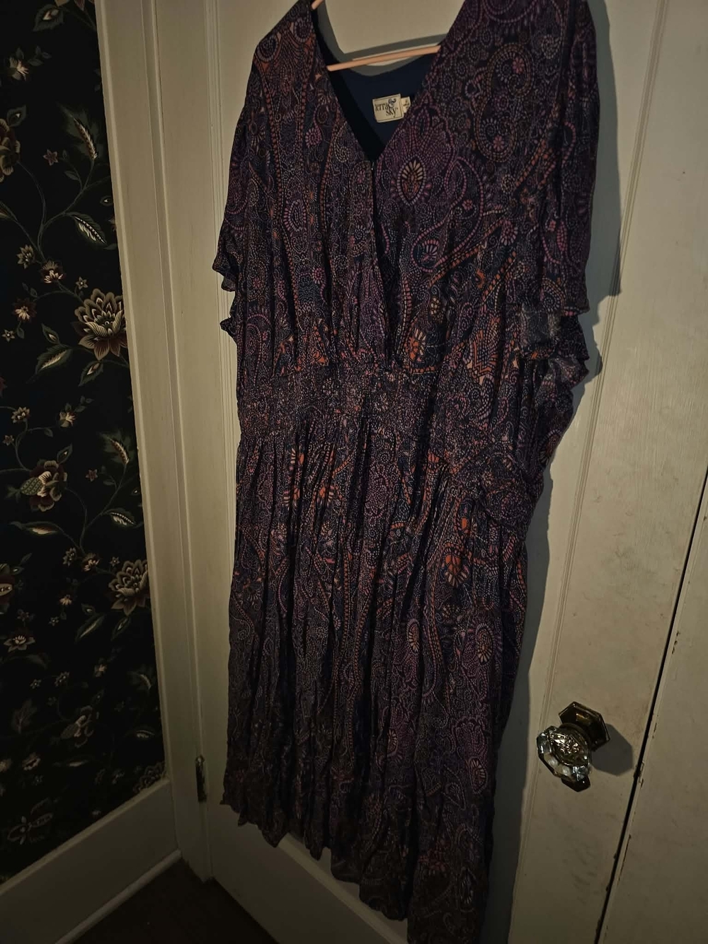 Terra & Sky Purple Paisley Midi Dress with Orange Accents